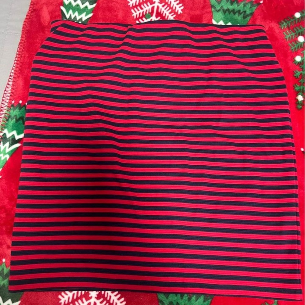 red and navy striped skirt